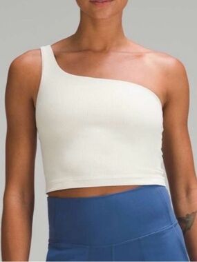 Lululemon Ribbed Nulu Asymmetrical Yoga Tank Top Bone Womens 10 One Shoulder NWT
